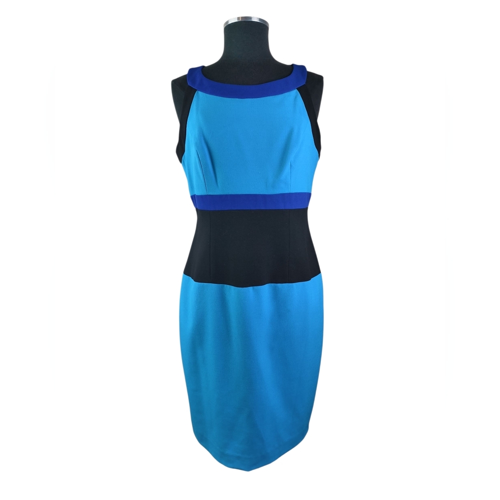 Calvin Klein Color Block Sheath Dress Blue Black Business Cocktail Size 10